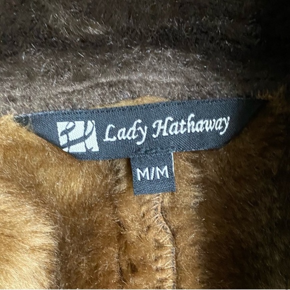 Vintage Lady Hathaway Tan Brown Faux Suede Zip Front Jacket W Faux Fur Collar M - Picture 11 of 16